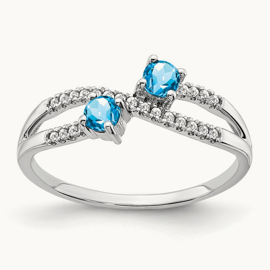 Two-stone Blue Topaz and Diamond Ring, 14K White Gold