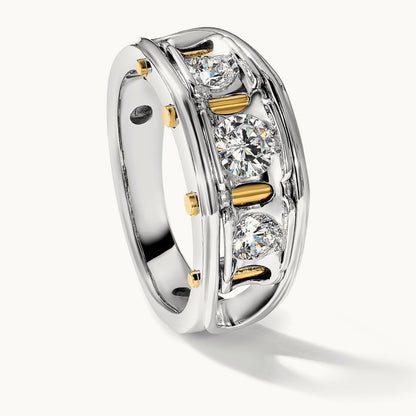 IBGoodman Men's Polished 3-Stone AA Diamond Ring, 14K Two-tone
