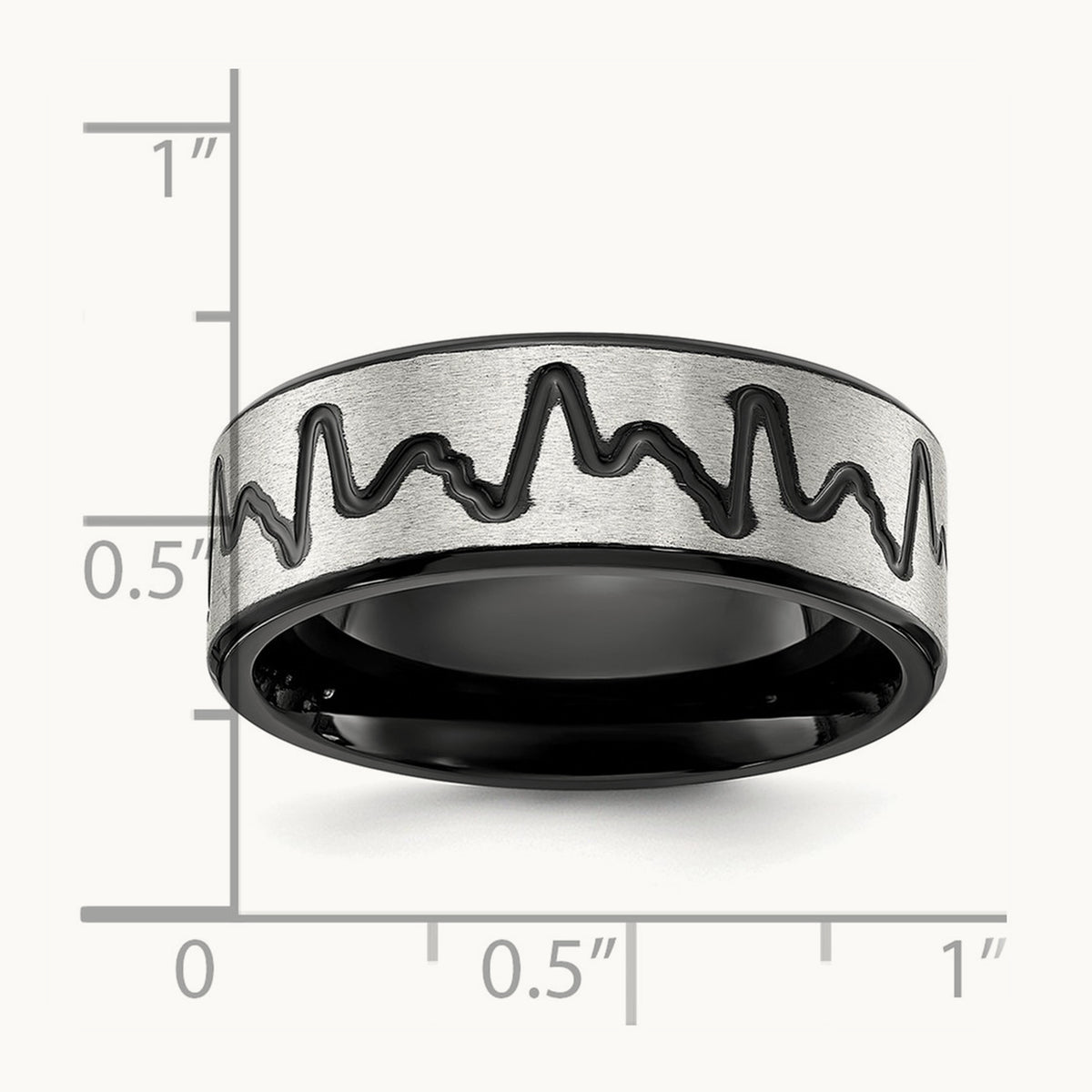 Brushed Black IP-plated Heartbeat Band, 8mm, Titanium
