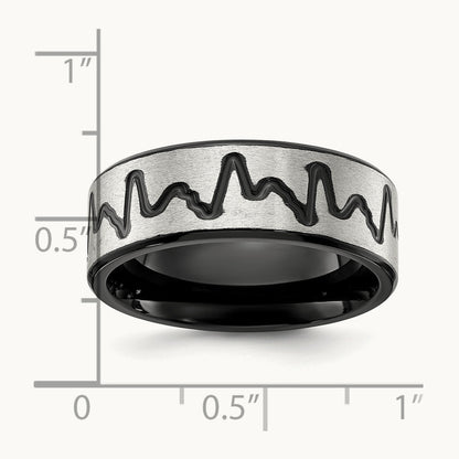 Brushed Black IP-plated Heartbeat Band, 8mm, Titanium