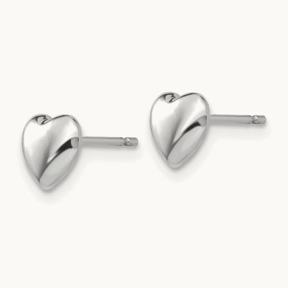 Heart Post Stud Earrings, 14K White Gold