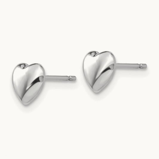 Heart Post Stud Earrings, 14K White Gold