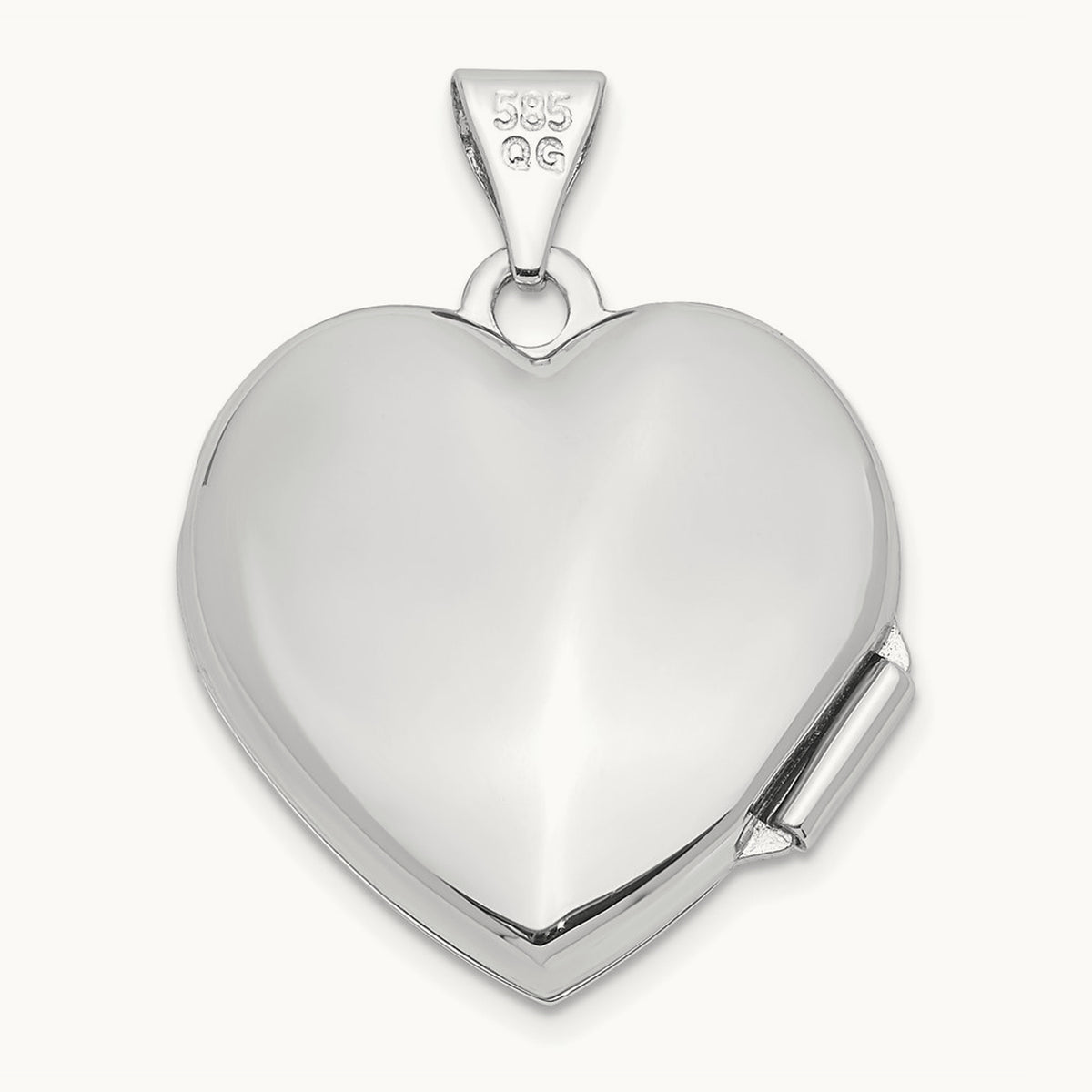 Domed Heart Locket — 14K White Gold