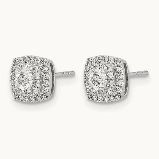 Diamond Halo Post Earrings, 14K White Gold