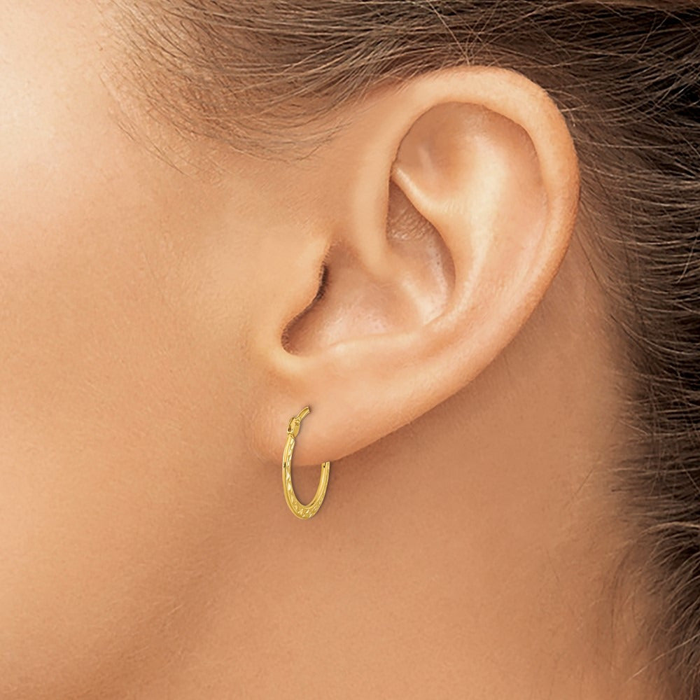 Polished and Diamond-cut Hoop Earrings — 14K Yellow Gold