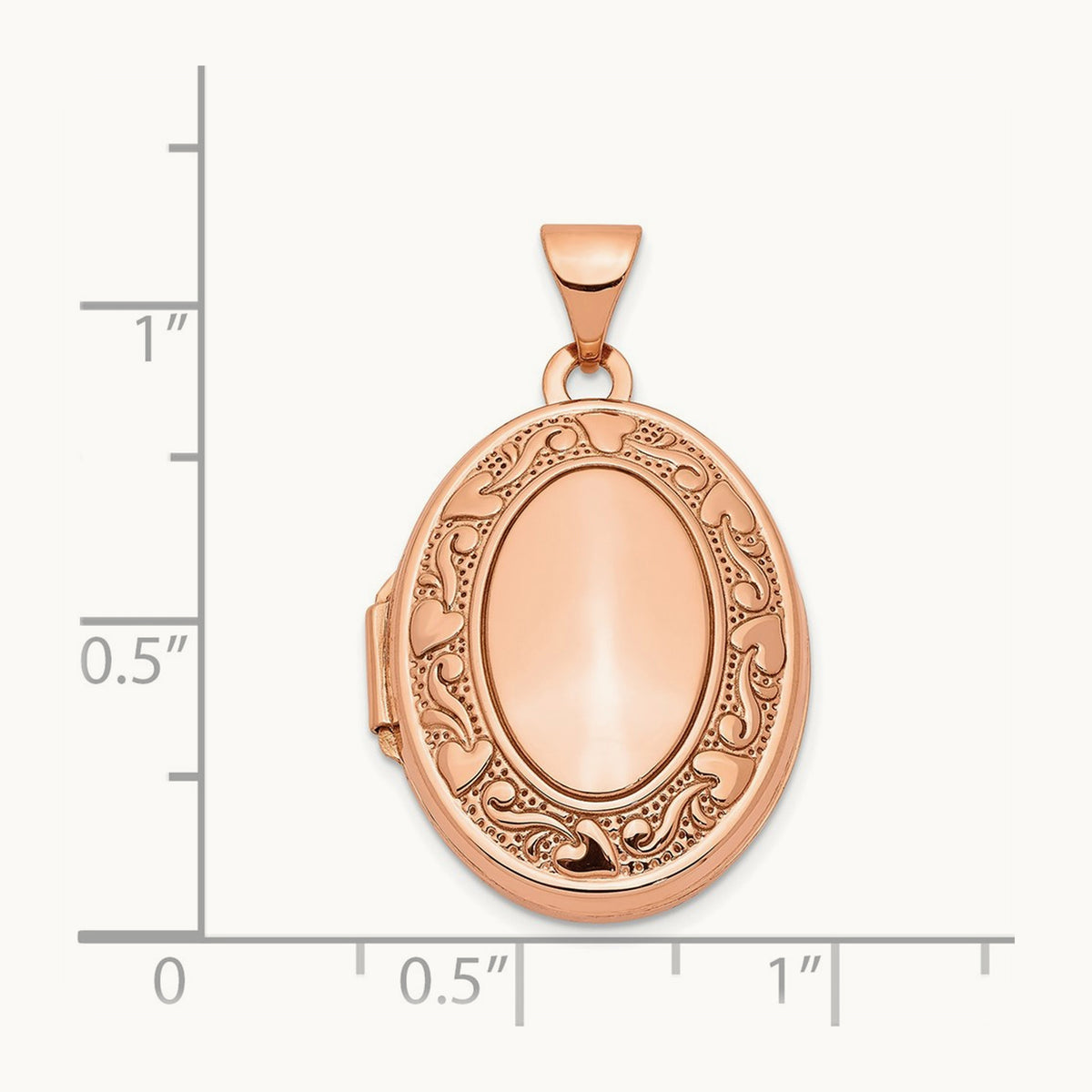 Heart Design Border Oval Locket, 21mm, 14K Rose Gold