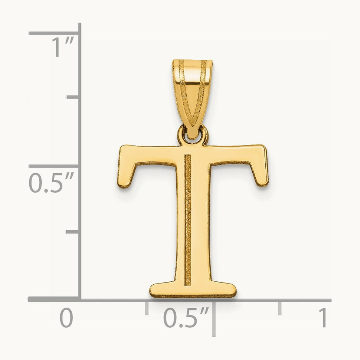 Polished Etched Letter T Initial Pendant, 14K
