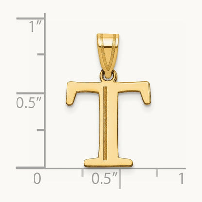 Polished Etched Letter T Initial Pendant, 14K