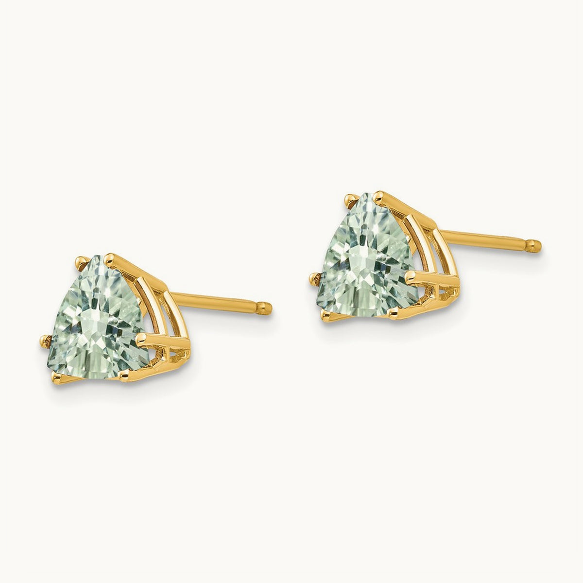 Trillion Checker-Cut Green Quartz Earrings, 7mm, 14K