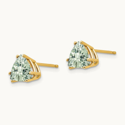 Trillion Checker-Cut Green Quartz Earrings, 7mm, 14K