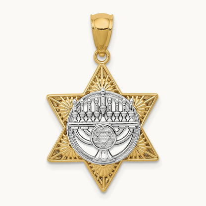 Star Of David and Menorah Pendant, 14K Two-tone