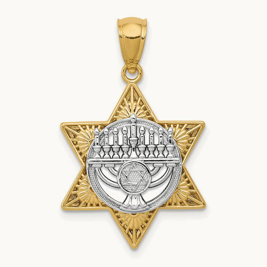 Star Of David and Menorah Pendant, 14K Two-tone