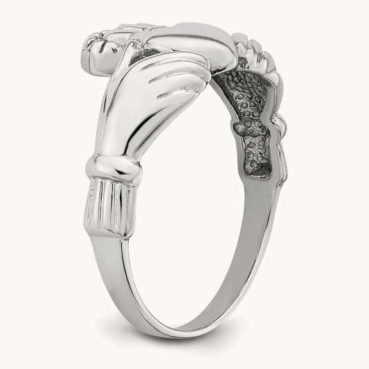 Men's Claddagh Ring, 14K White Gold