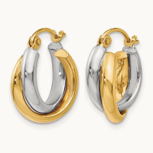Polished Double Round Twist Hoop Earrings, 14K Two-tone — Leslie's
