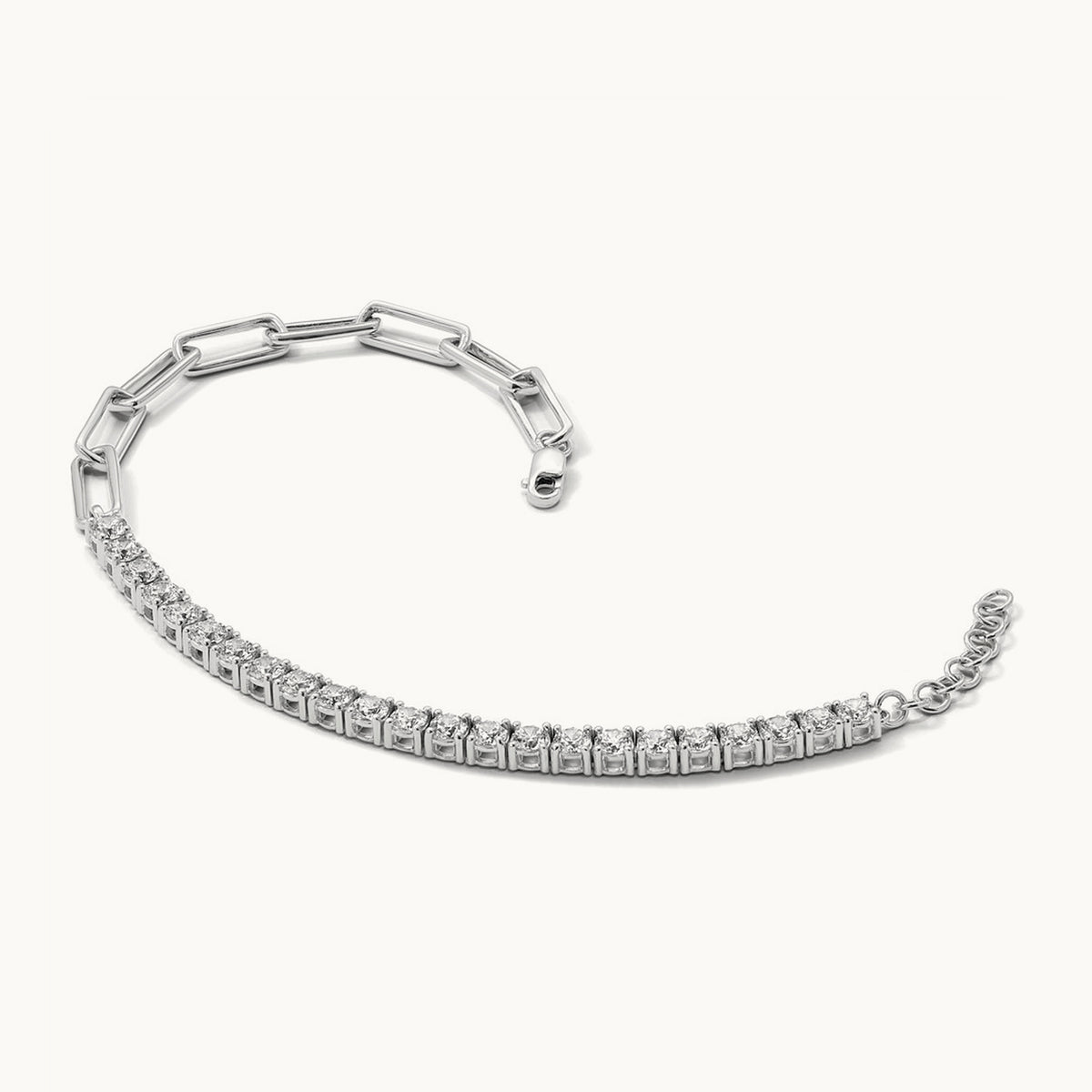 Half Paperclip with Ext Bracelet, 3.75 ct tw Lab-Grown Diamond — 14K White Gold