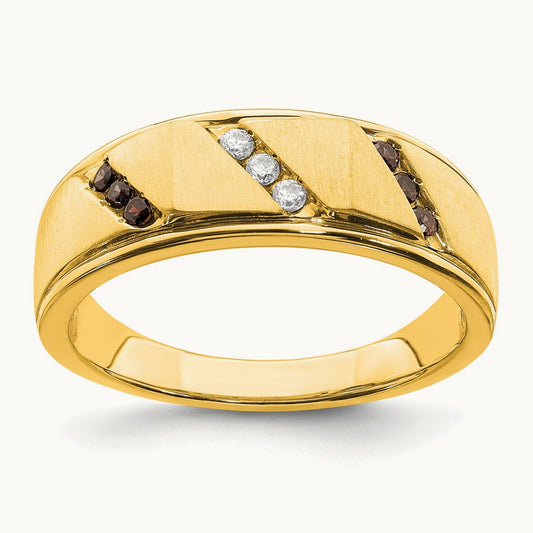 Men's Brown and White Diamond Bridal Band, 14K Yellow Gold