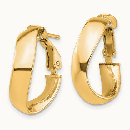 High Polished Wavy Omega Back Hoop Earrings — 14K Yellow Gold