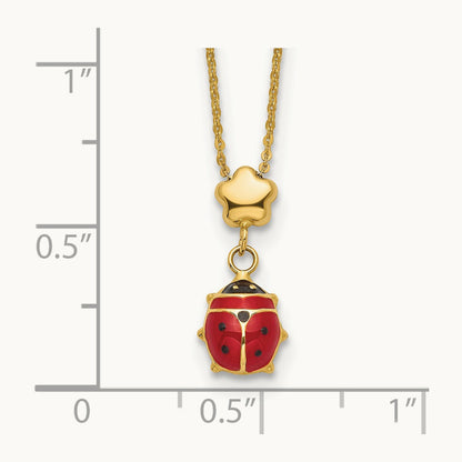 Polished Enameled Flower with Ladybug 16.5in Necklace, 14K
