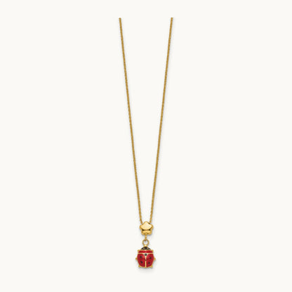 Polished Enameled Flower with Ladybug 16.5in Necklace, 14K