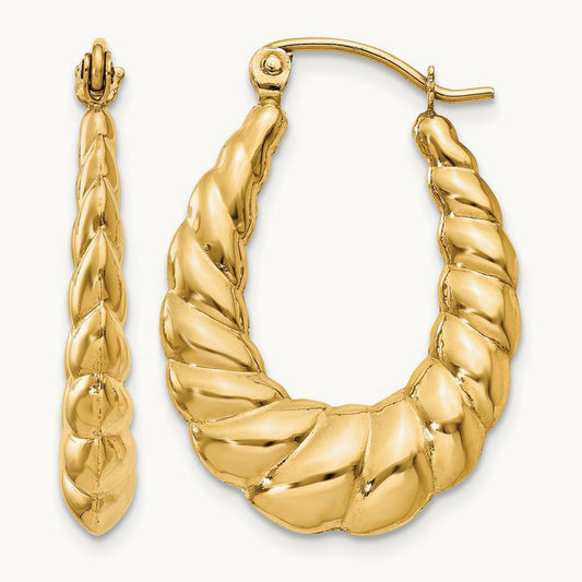 Polished Twisted Hollow Hoop Earrings — 14K Yellow Gold