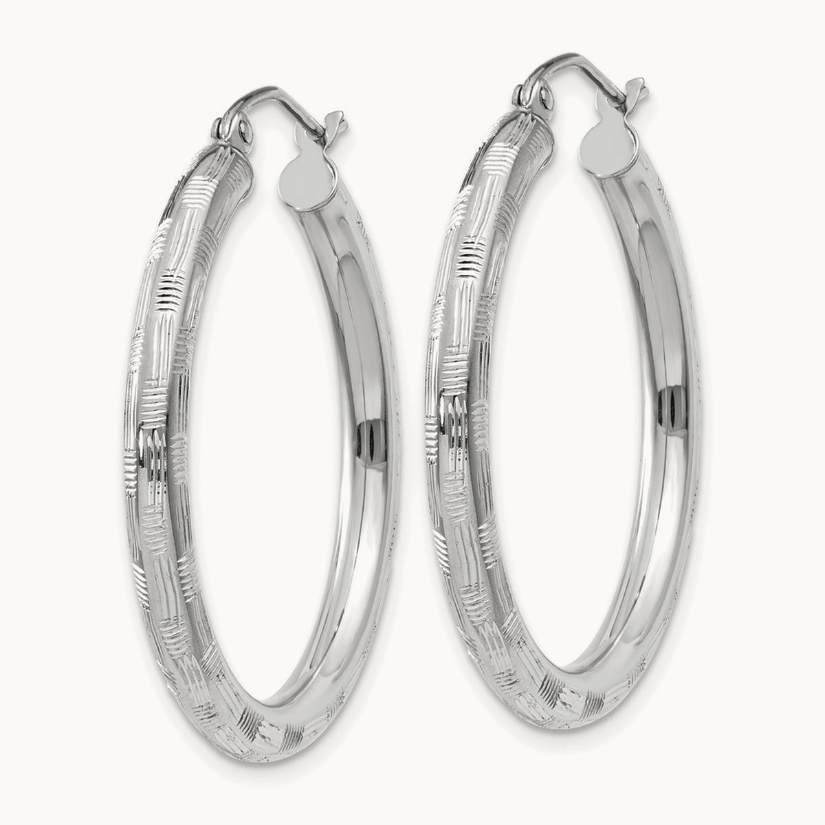 Diamond-cut Hoop Earrings, 14K White Gold