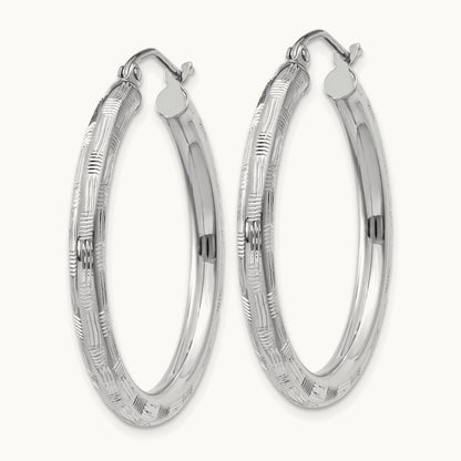 Diamond-cut Hoop Earrings, 14K White Gold