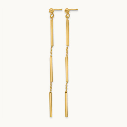 Polished 3 Bar Dangle Post Earrings, 14K — Leslie's