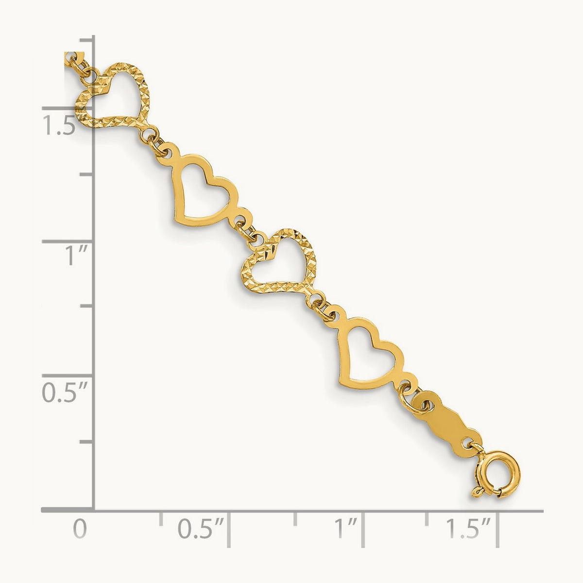 Flat Diamond Cut Open Hearts Bracelet — 7.25mm