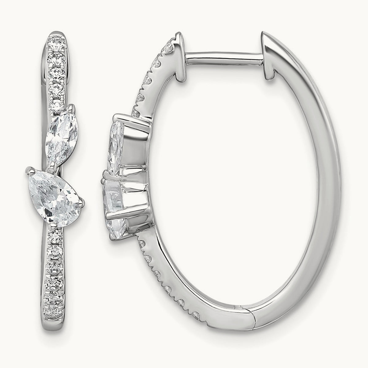 Hinged Hoop Earrings, 1.00 ct tw Lab-Grown Diamond — 14K White Gold