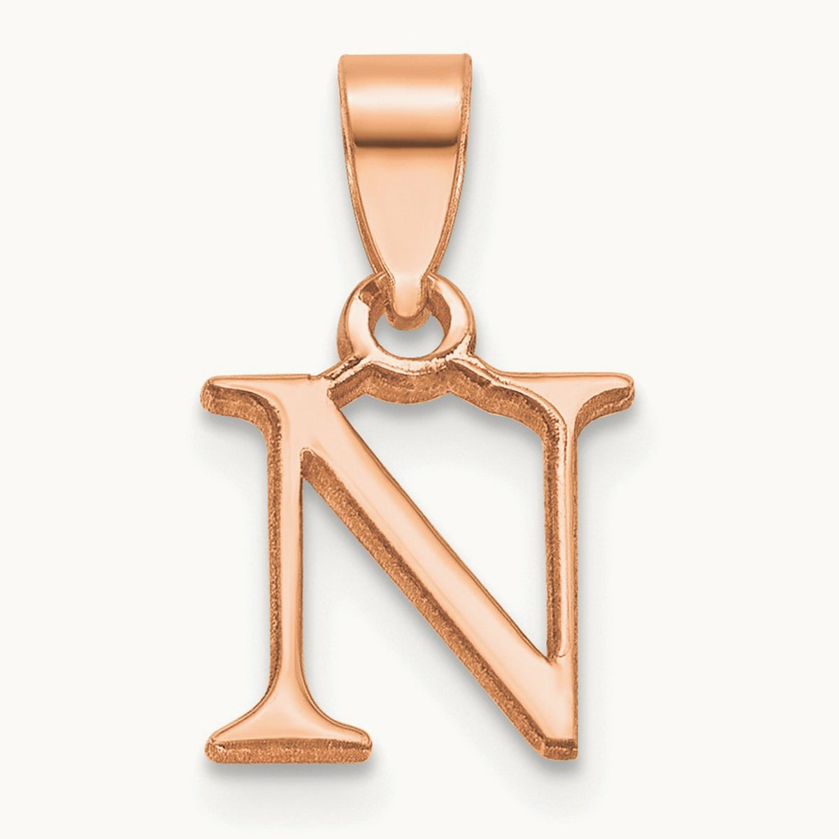 Polished Block Initial Pendant — 14K Rose Gold, N