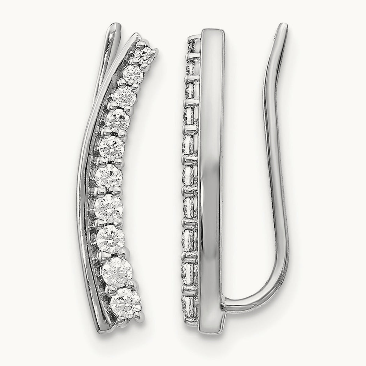 Diamond Ear Climber Earrings, 14K White Gold