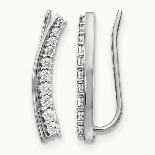 Diamond Ear Climber Earrings, 14K White Gold