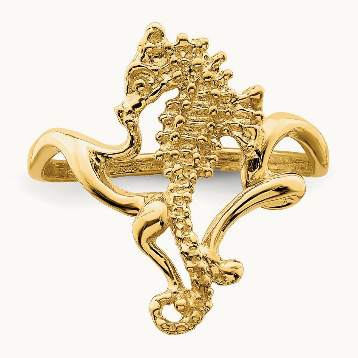 Polished / Textured / 2-D Seahorse Ring (Size 7), 14K