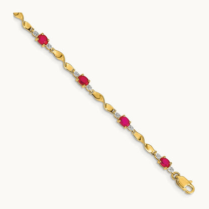 Diamond and Oval Ruby Bracelet, 14K