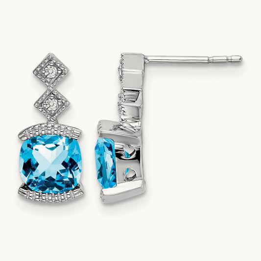 Blue Topaz and Diamond Earrings — 14K White Gold