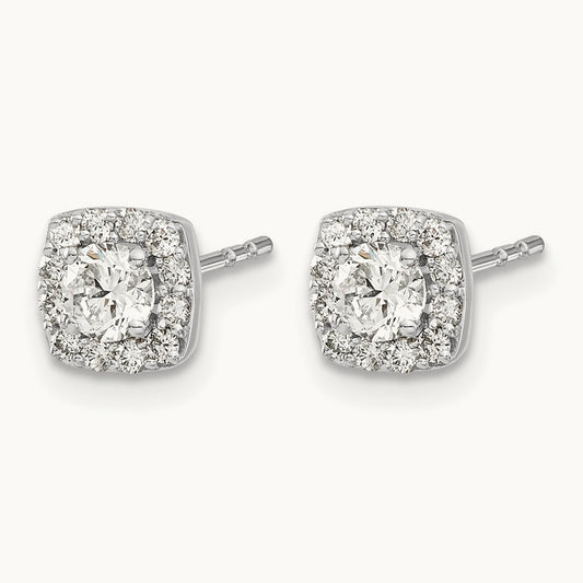 Square Cluster Diamond Earrings, 14K White Gold