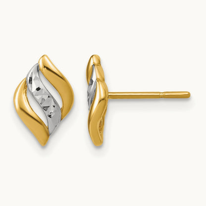 w/Rhodium Polished and Diamond-cut Post Earrings, 14K — Leslie's