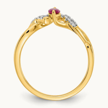 Diamond and Marquise Ruby Ring — 14K Yellow Gold