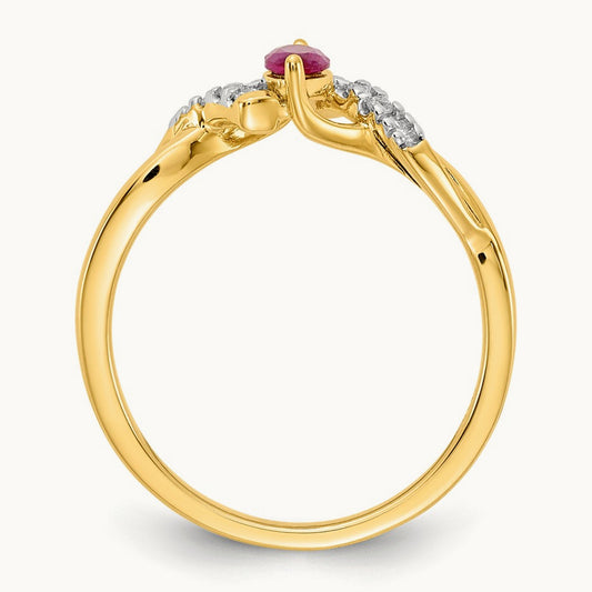 Diamond and Marquise Ruby Ring — 14K Yellow Gold
