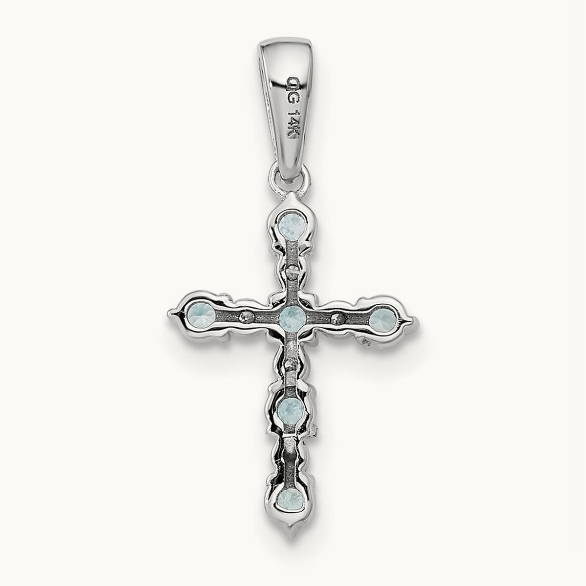 Aquamarine and Diamond Cross Pendant, 14K White Gold