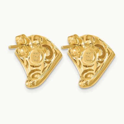 w/Black Enamel Polished Fancy Post Earrings, 14K — Leslie's