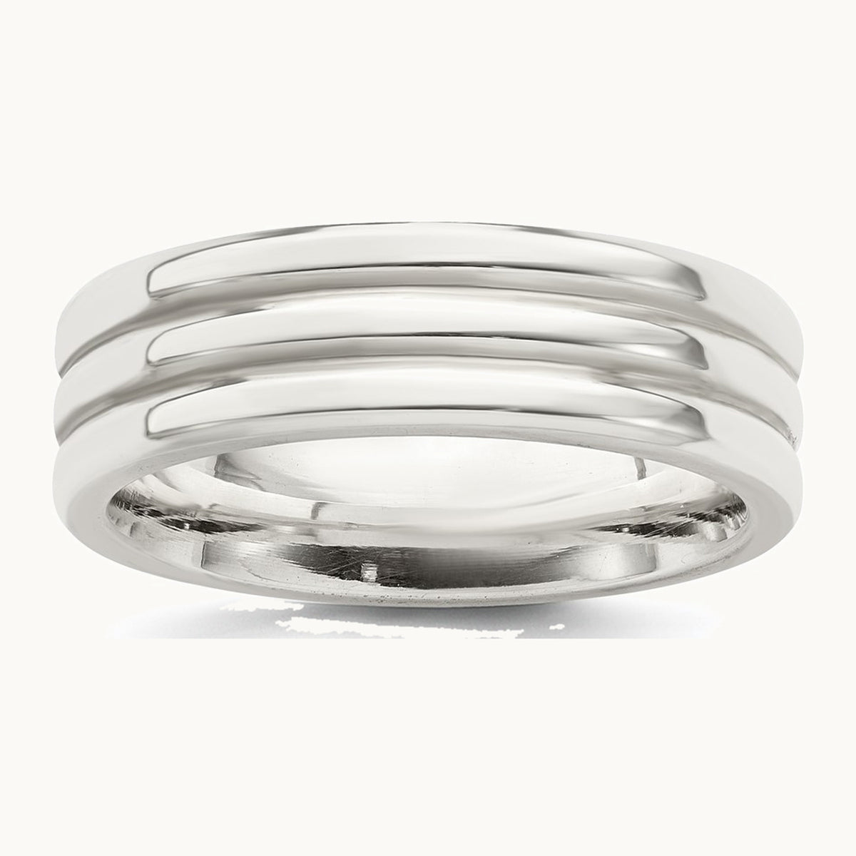 Sterling Silver 6mm Polished Flat Grooved Fancy Band