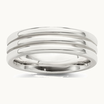 Sterling Silver 6mm Polished Flat Grooved Fancy Band