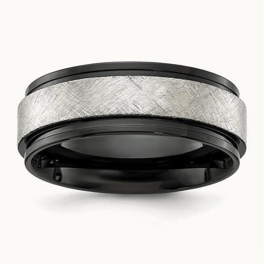 Polished with Brushed Center Black IP-plated Band, 8mm, Titanium