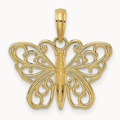 Filigree Butterfly Charm — 14K Yellow Gold