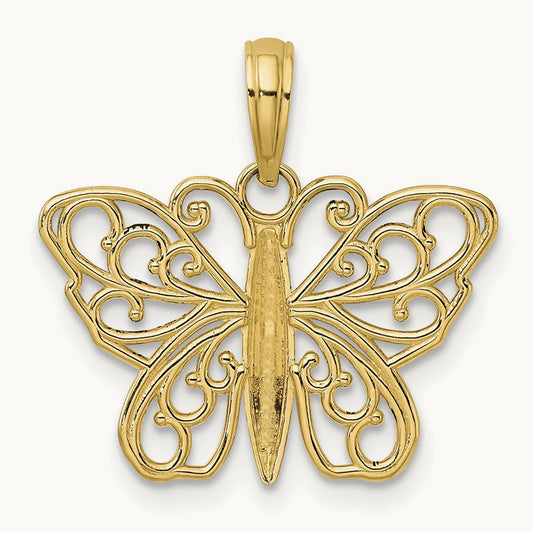 Filigree Butterfly Charm — 14K Yellow Gold