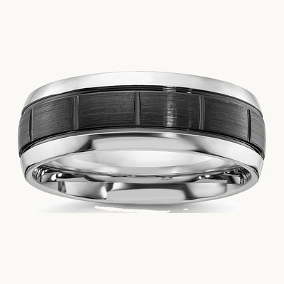 Chisel Cobalt Polished with Brushed Black IP-plated Grooved Center 8mm Band