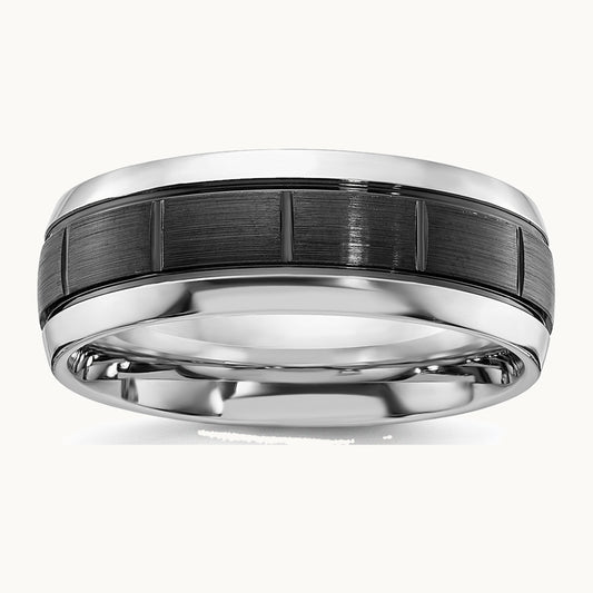 Chisel Cobalt Polished with Brushed Black IP-plated Grooved Center 8mm Band