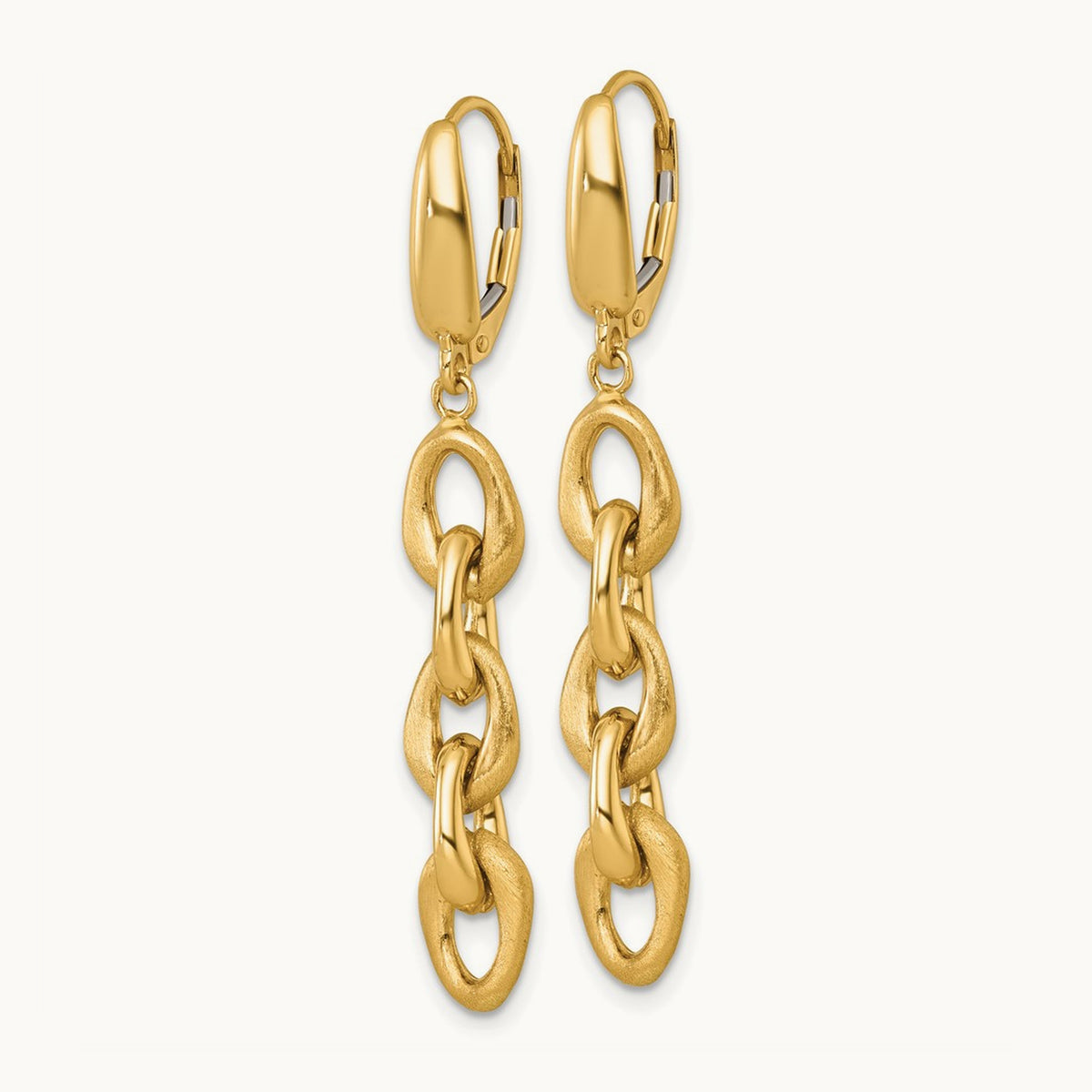 Polished And Brushed Chain Leverback Dangle Earrings, 14K