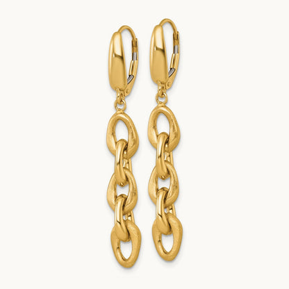 Polished And Brushed Chain Leverback Dangle Earrings, 14K